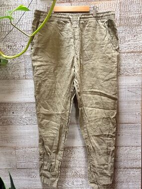 L.O.G.G. by H&M | 100% Linen Drawstring Tapered Ankle Pants - Women's 8, Beige